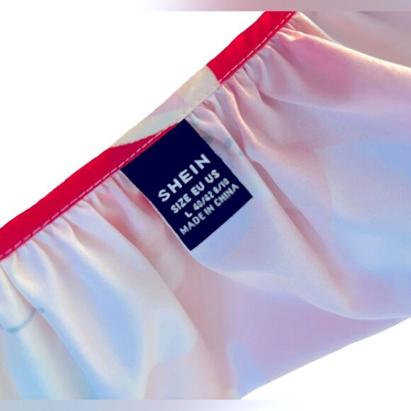 SHEIN Red and White Tie Neck Sundress Size Large New without Tags - Picture 6 of 7